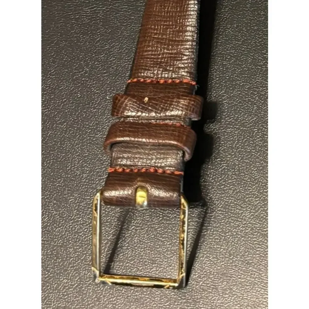 Dark Brown Glazed Cowhide Textured Thin Belt  Women's Size 34/85